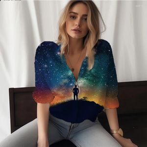 Bluzki damskie letnia koszula damskie patrzące w górę na wszechświat nadruku 3D damowy styl mody luźna
