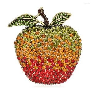 Broches Wulibaby Big Shining Apple Pins 2 cores Strass Lindas Frutas Mulheres Unissex Partido Broche de Escritório Presentes