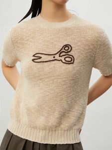 Kvinnors T -skjortor broderade runda nackstickade t -shirt - mjukt andningsbart koreanskt mode 2024