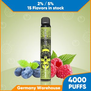 Yeni Stok Happ Bar 4000 E Sigara 2% 5% 5 NIC Tesis Edilebilir Vape 4000 Puflar Büyük Kapasite Mini Vape 15 Tatlar Meyveler Serisi İyi Taste Almanya Deposu