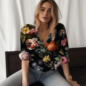 Bluzki damskie Summer Lady Shirt Flower 3D Print Piękny swobodny styl trend mody