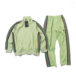 Men's Tracksuits Green Needles Jacket Set Butterfly Embroidered AWGE Side Webbing Suit Pants Jackets Suits Y2k