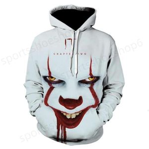 Herrtröjor tröjor herrtröjor 2024 stereo 3d clown sweatshirt halloween karneval skräck herr och barn kvinnors hoodie clear skrämmande skrämmande