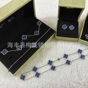 Designer Van cl-ap Fanjia New Peter Stone Clover Five Flower Bracelet Women's S 925 Pure Silver Material High Edition Goods