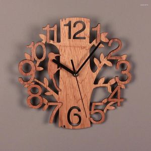 Zegary ścienne ciche wiszące zegar nowoczesny design drewniany drzewo kształt DIY okrągły biuro salon wystrój domu