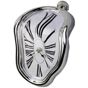 Wall Clocks Silver Melting Clock Watch Melted Clock for Decorative Home Office Shelf Desk Table Funny Creative Gift