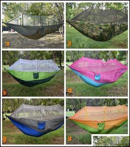 Utomhusspel Aktiviteter Leisure Sports Outdoors Mosquito Net Hammock Spring Autumn 260x140cm Parachute Cloth Field Cam Tent Garde3852347