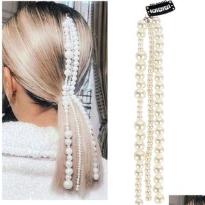 Other Women Beaded Hair Accessories 33Cm Long Imitation Pearl Tassel Clip Head Chain For Fashion Jewelry Drop Delivery Jewelry Hairje Dh0Ub