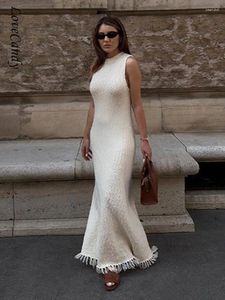 Casual Dresses Fashion Solid Sleeveless Tassel Long A-Line Women Dress Slim Elegant Female Maxi 2024 Summer Party Wear Wear Vestidos