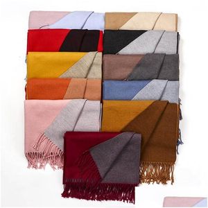 Scarves Warm Long And Wide Scarf With Tassels Classical Two Colors Solid Cloth Pashmina Drop Delivery Fashion Accessories Hats, Scarve Dh3Kv