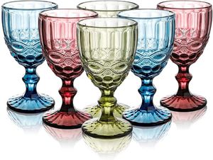 Vintage Wine Cocktail Glass Cups Golden Edge Multi Colored Glassware Wedding Party Green Blue Purple Pink Goblets 10oz FY5509 0110