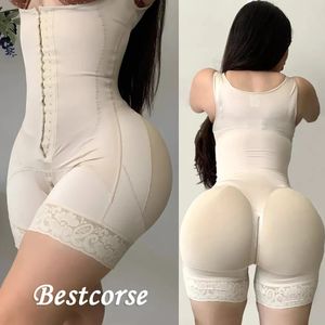 XS Hourglas Girdle Bodysuit Shapewear Women med dragkedja Crotch Strong Compression Post Surgery Body Shaper Mage och men lyftare 240124