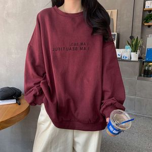 2023 New Autumn Korean Version Hong Kong Style Minimalist Letter Student Top Loose And Thin Long Sleeved Hoodie For Women's Foreign Trad 245