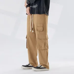 Calças masculinas Sulee Coreano Retro Outono e Inverno Casual 2024 Perna Larga Japonês Streetwear Hip Hop Militar