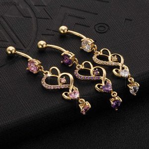 Navel Bell Button Rings Kuniu 1PC Fashion Heart Shape Long Belly Ring Womens Mittade Piercing Body Jewelry YQ240125