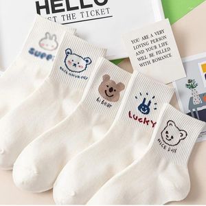 Women Socks 1 Pair Girls Breathable Odorproof Spring Autumn Cotton Long Summer Thin White Cartoon Minimalist