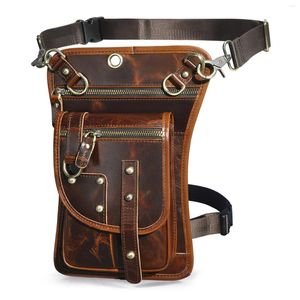 Bolsas de cintura Crazy Horse Horse Couro Design Men Small mensager Mochila Bag Fashion Belt Belt Fanny Pack Drop Leg Tablet bolsa 2141CO