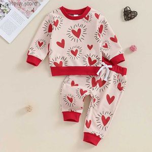 Giyim Setleri Lioraitiin 0-3y Toddler Bebek Bebek Kız Kız Sevgililer Günü Kıyafet Uzun Kollu Kalp Sweatshirt+Pantolon Bebek giysileri set