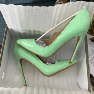 Scarpe eleganti Menta Verde chiaro Effetto pelle verniciata Donna Sexy Punta a punta Tacco alto per la festa Comodo slip on Décolleté a spillo 45 46