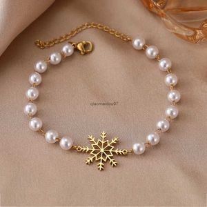 Chain Stainless Steel Bracelets Delicate Snowflake Christmas Accessories Fashion Pearl Chains Charms Bracelet For Women Jewelry GiftsL24