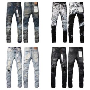 Mens pantolon için tasarımcı kot pantolon mor jeans mor kot pantolon erkek kot eğilimleri sıkıntılı siyah yırtık bisikletçiye ince fit motosiklet adamları yığılmış kot pantolon mol kot deliği