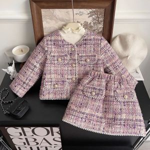 Meisje Kleding Sets Tweedelige Set Winter Meisje Temperament Kleine Geur Koreaanse versie tweed plus katoenen babykleding 240123