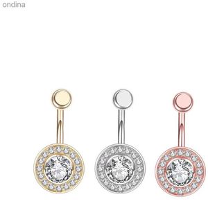 Navel Bell Button Rings 1PC New Women Fashion Zircon Inlaid 16G Stainless Steel Roundness Navel Button Navel Ring Embedded Belly Body Piercing Jewelry YQ240125