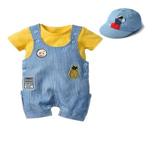 Conjuntos de roupas nascido bebê menino roupas amarelo manga curta macacãoshortshat infantil 3pcs criança outfits5992258