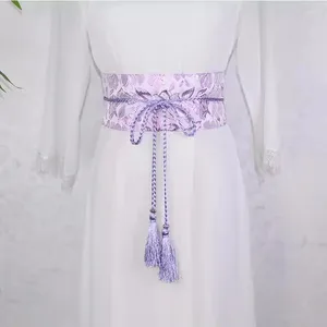 Bälten kvinnors jacquard midjebälte med tofs traditionell kinesisk stil Hanfu Tillbehör Performance Custome Classic midjeband