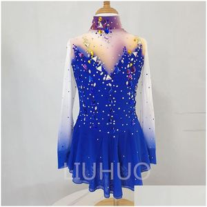 Skating Dresses Liuhuo Figure Dress Girls Teens Blue Ice Dance Skirt Quality Crystals Dancewear Ballet Performance Drop Delivery Spo Dhreo