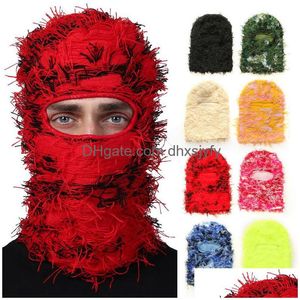 Cappelli da esterno Cappellini da ciclismo Maschere Clava Died lavorato a maglia Fl Face Ski Mask Camouflage Unisex fatto a mano antivento Divertente Cap Drop Delivery Sp Dhefk