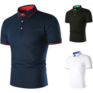 Polos masculinos 2024 verão moda emenda casual manga curta camisa pol listra contraste camiseta