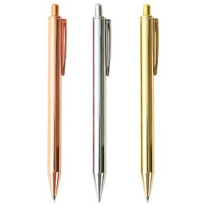 Straight Slim Metal Ballpen Wholesale Retractable Silver,Gold,Rose gold Plated Pen Shiny Mirror Sparkle Finishes Plating Gel pen