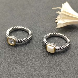 David Yurma JewelryRings High Edition 6 mm Fat Square White Diamond Pearl Ring, US-Größen 6-7-8-9, vier Größen