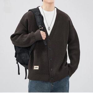 Herrtröjor Autumn Winter Retro V-ringning Cardigan tröja Trendig Lossa stor storlek Casual Knit-knapp mjuk