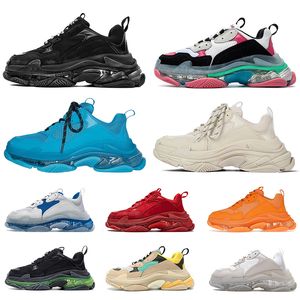 Triple S Sneakers Designer Plate-forme Oversize Uomo Donna Scarpe casual Luxurys Paris 17FW Balencigas Suola trasparente Fondo in cristallo rosso Scarpe da ginnastica in schiuma rosa