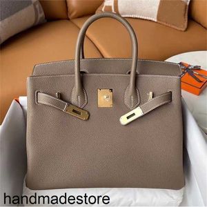 Äkta läder BK Designer Handbag Platinum Women's Togo Calf Lychee Wax Thread Lock med stor kapacitet Familj 25/30 Kvinnor UX0Z handgjorda