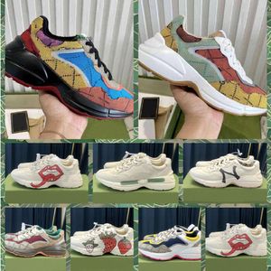 R Box Gglies Mens Itália Mulheres com designer Rhyton Casual Sneaker Shoe Leather Sapatos de pai Jacquard Fabric vintage Multicolor Sneakers Print
