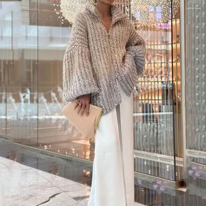 Damskie dzianiny eleganckie cekinowe sweter kobiety moda luźna długie rękaw luźne kobietę z suwakiem jesienne streetwear lady płaszcz lady