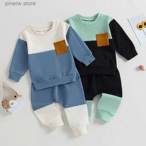 Conjuntos de roupas Lioraitiin 0-3years bebê menino 2 pcs calças de outono conjunto contraste cor manga longa tripulação pescoço moletom moletom roupas