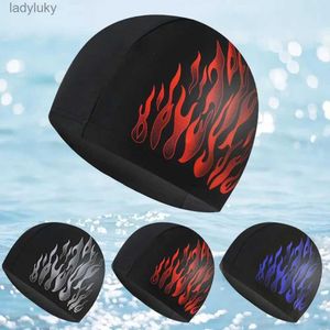 Simkåpor män simning cap nylon tyg flamma stil öronskydd simning hatt vuxna barn barn bad pool simning cap hatt coverl240125