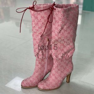 2024 Designer-Stiefel für Damen, Winterstiefel, verstellbare Riemen, Leinwand, Reißverschluss, Schnürsenkel, Original-Schuhe für Damen und Mädchen, sexy große Stiefel