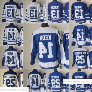 1917-1999 Filme Retro CCM Hóquei Jersey Bordado 13 Mats Sundin 14 Dave Keon 29 Mike Palmateer Homens Bordados Jersey Branco Azul Gr 66