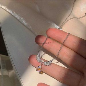 Pendant Necklaces Kpop Wings Crystal Necklace Zircon Heart Fairy Pendant Chain Shining Clavicle Choker Gift for Women Y2K Fashion Party JewelryL24