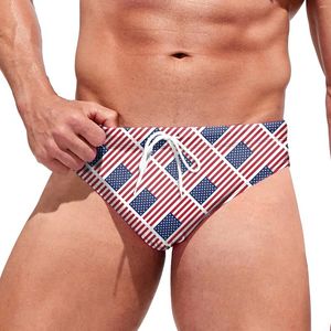 Men's Shorts Youth Mens Briefs Swimsuit American Vintage Stars And Stripes Print Triangle Swim Trunks Summer Hawaiian Drawstring Board