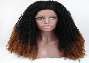 selling short Afro Kinky Curly Lace Front Wigs Ombre brown color Glueless Natural African American women Synthetic Wigs natural5486193