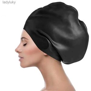 Swimming caps Silicone Extra Large Swimming Cap for Long Hair Braid Waterproof Women Ladies African Loose head Over Size Swim Caps for WomenL240125