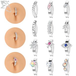 Navel Bell Button Rings ZS 1 Piece Flower Shape 14G Belly Button Ring Rhinestones Navel Piercings Click Reverse Curved Navel Barbell Body Jewelry 10MM YQ240125