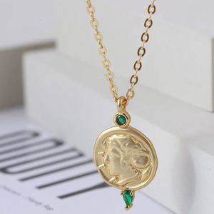 Brass With 18 K Gold Green Stone Coins Pendant Necklaces Women Jewelry Punk Party Designer Club Cocktail Party Japan 240119