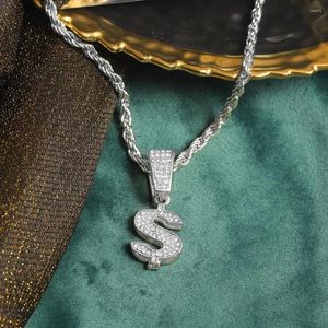 Pendant Necklaces Iced Out Dollar Shpe Necklace With Classic 4mm Rope Chain Hip Hop Creative Shiny Jewelry Gift Men And Women Party